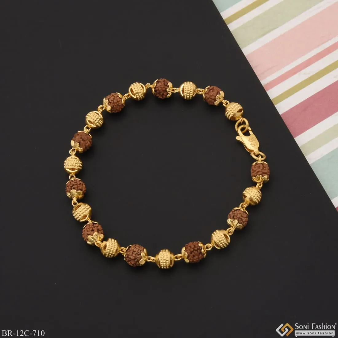 1 Gram Gold Plated Attention-Getting Design Rudraksha Bracelet for Men - Style C710