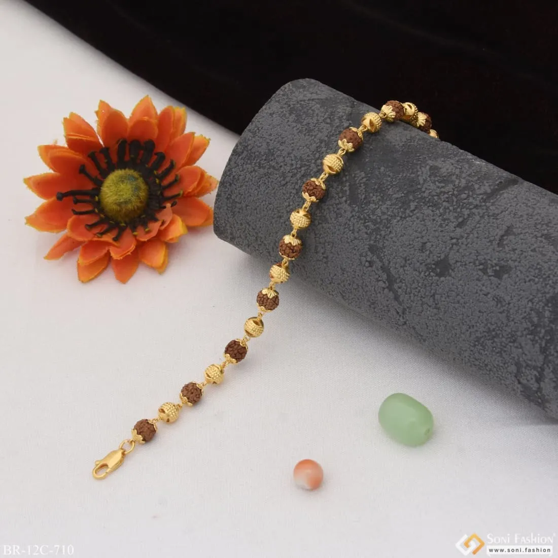 1 Gram Gold Plated Attention-Getting Design Rudraksha Bracelet for Men - Style C710