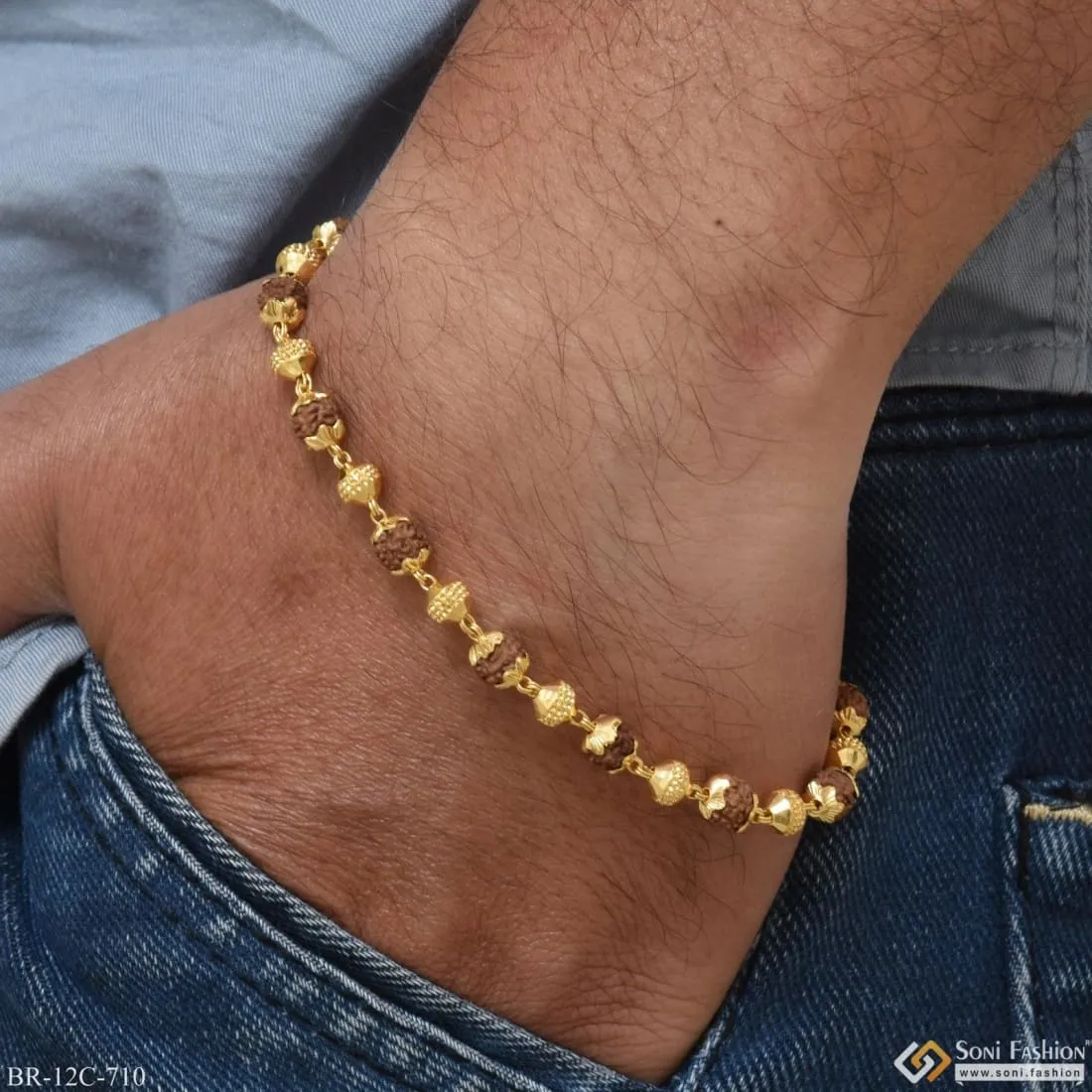 1 Gram Gold Plated Attention-Getting Design Rudraksha Bracelet for Men - Style C710