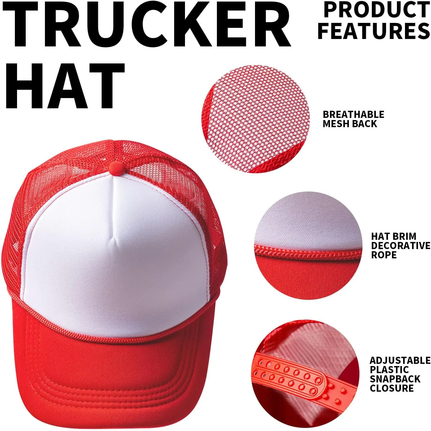 10 Blank Trucker Hats Bulk with Decorative Ropes,Men and Women Hat Bulk Heat Transfer Graffiti Hats