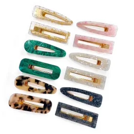 12 Pieces Acrylic Resin Marble Hair Clips Set, Decorative Pearls Hair Barrettes Sweet Decorative Bobby Pins Hairpin Headwear Hair Accessories Headwear for Women and Girls