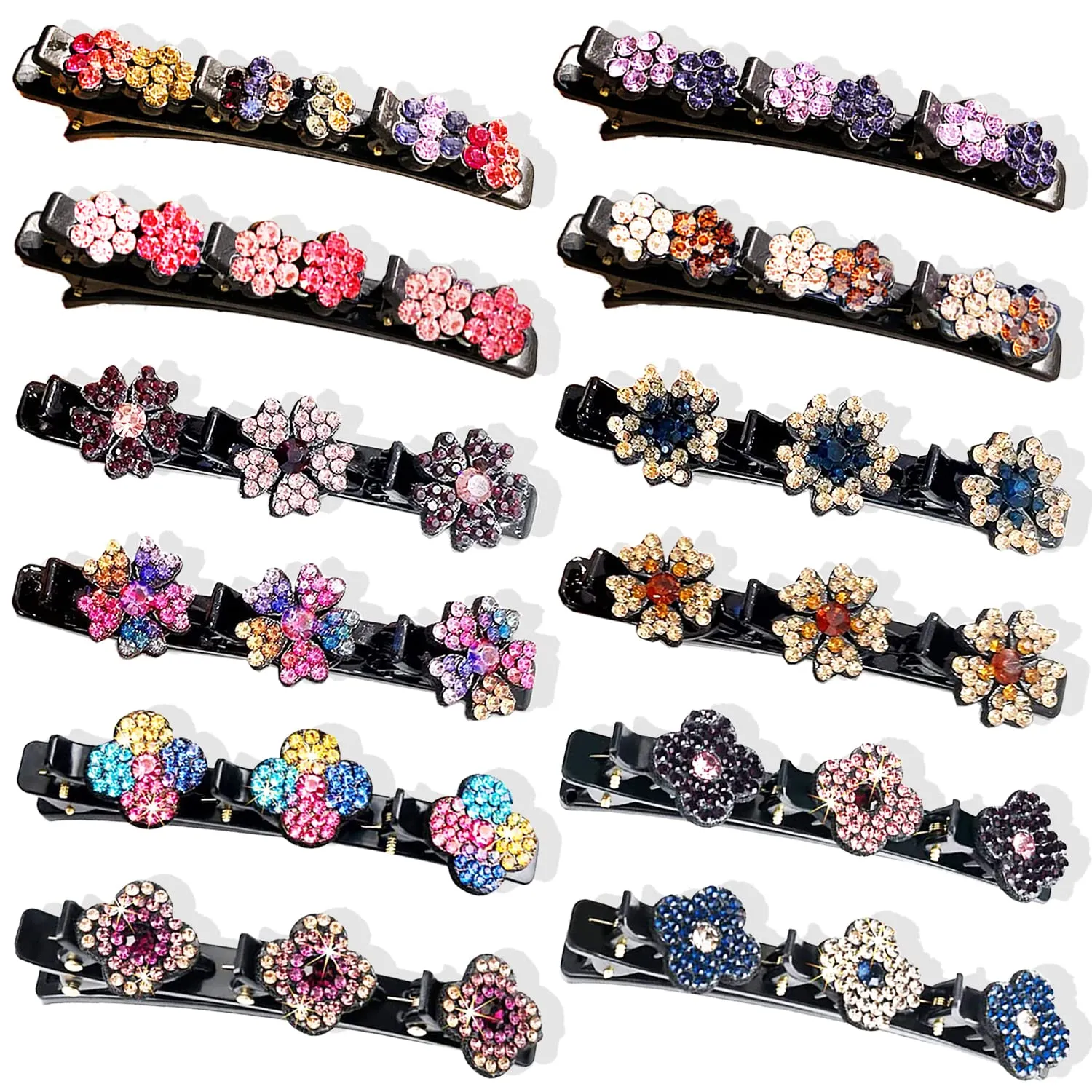 12PCS Sparkling Crystal Stone Braided Hair Clips for Women and Girls, Easily Braided Hair Clips Hair Bands, Shiny Rhinestone Hair Clip, Chopped Hairpin Duckbill Clips