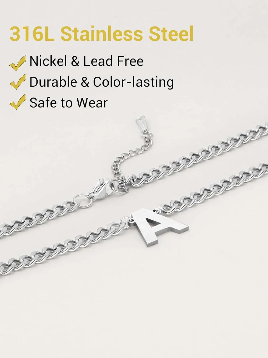 18 2 Inch Initial Letter Pendant Necklace for Men Women, 18K Gold Plated Stainless Steel Capital A-Z Alphabet Name Necklaces 4.5mm Cuban Link Chain with Initial - Send Gift Box