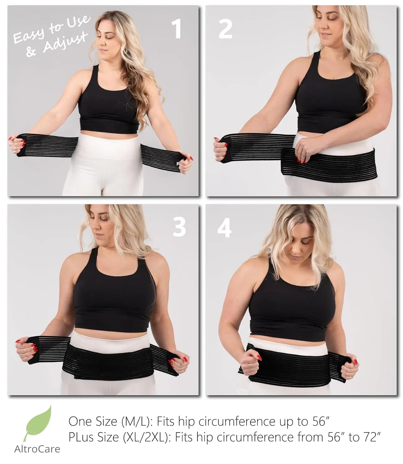 3-in-1 Sacroiliac Pelvis Belt, Postpartum Back Support & Hip Shrinker (Black, One Size: S/M/L). Made in USA.