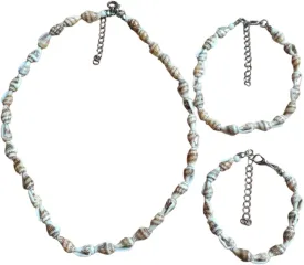 3-piece Handmade Natural Nassa Shell Jewelry Set of Adjustable Necklace, Anklet, Bracelet for Teens, Men, Women