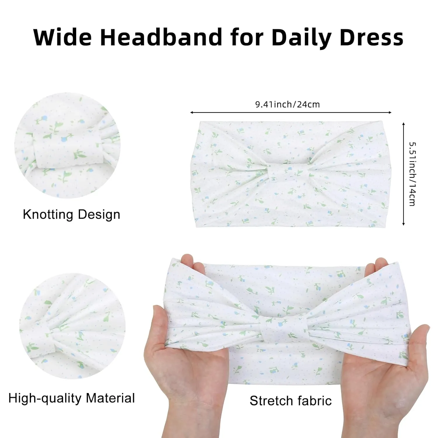 4 Packs Wide Headbands for Women Knotted Non Slip Fashion Cute Floral Printed Head Bands for Womens Hair Large African Bandana Boho Hairbands Yoga Running Sports Workout Thick Turban Hair Accessories