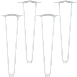 4x Hairpin Legs In Stainless Metal White - Furniture Legs 41 Cm With 2 Struts  P