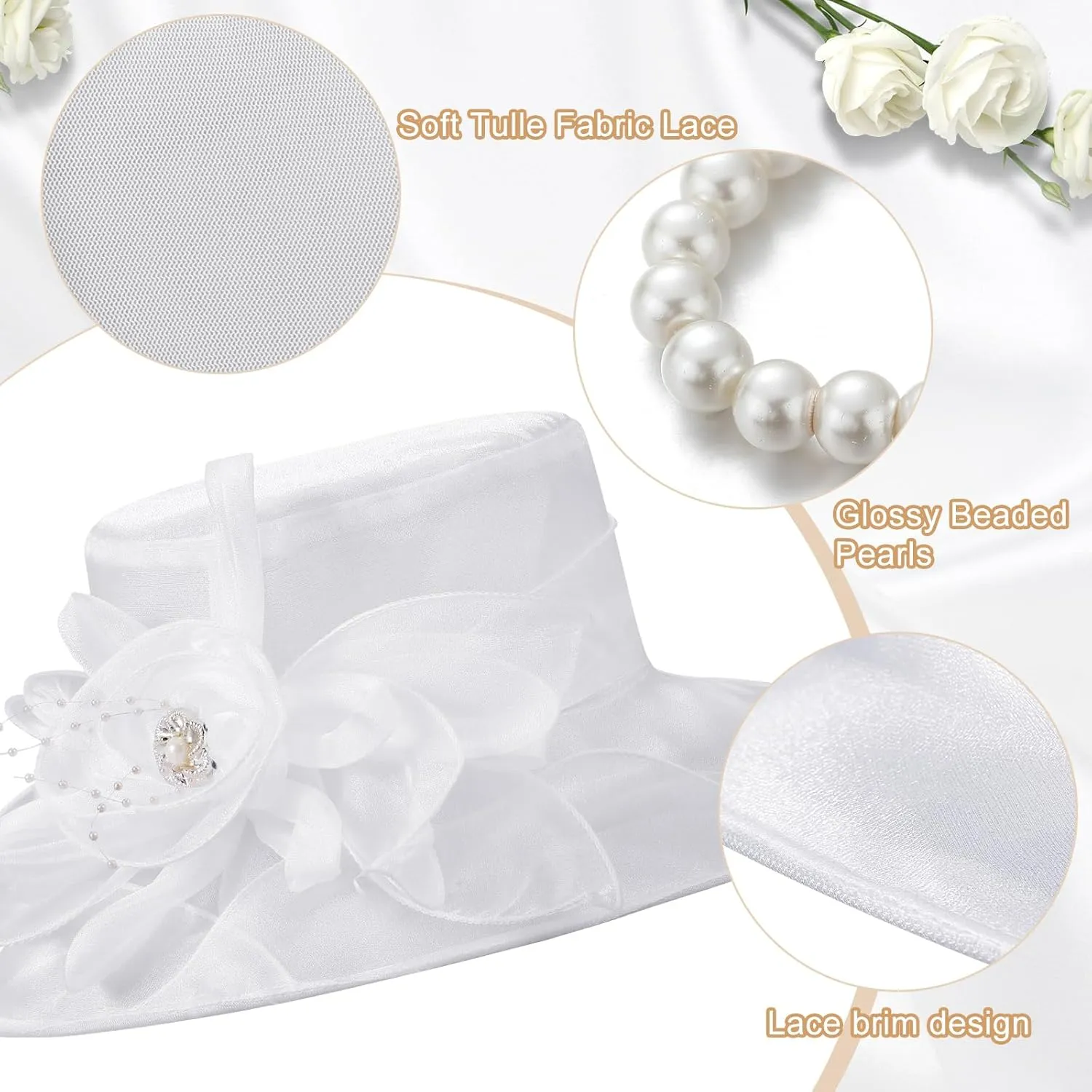 5 Pcs Derby Fascinator Hat Gloves Set for Women Tea Party with Pearl Necklace Bracelet and Earring