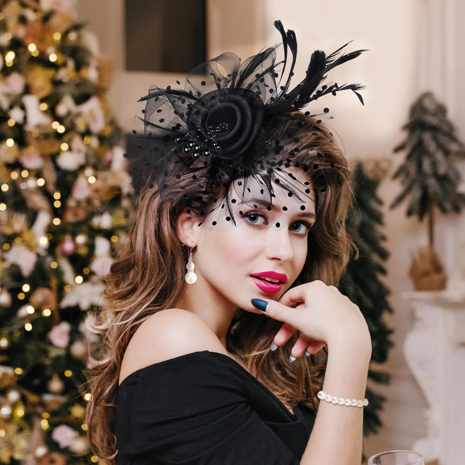 5Pcs Fascinators Hats for Women Tea Party Hat with Headband 1920s Fascinator Hat for Women Christmas Weddings Funerals