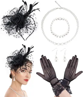 5Pcs Fascinators Hats for Women Tea Party Hat with Headband 1920s Fascinator Hat for Women Christmas Weddings Funerals
