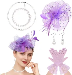 5Pcs Fascinators Hats for Women Tea Party Hat with Headband 1920s Fascinator Hat for Women Christmas Weddings Funerals