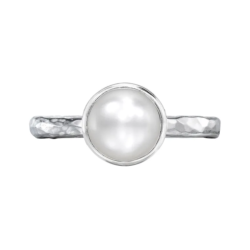 8mm White Pearl Hammered Twinkle Ring
