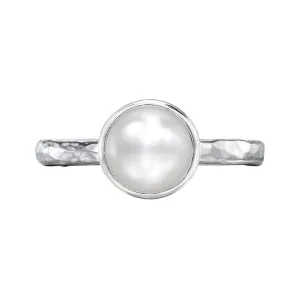 8mm White Pearl Hammered Twinkle Ring