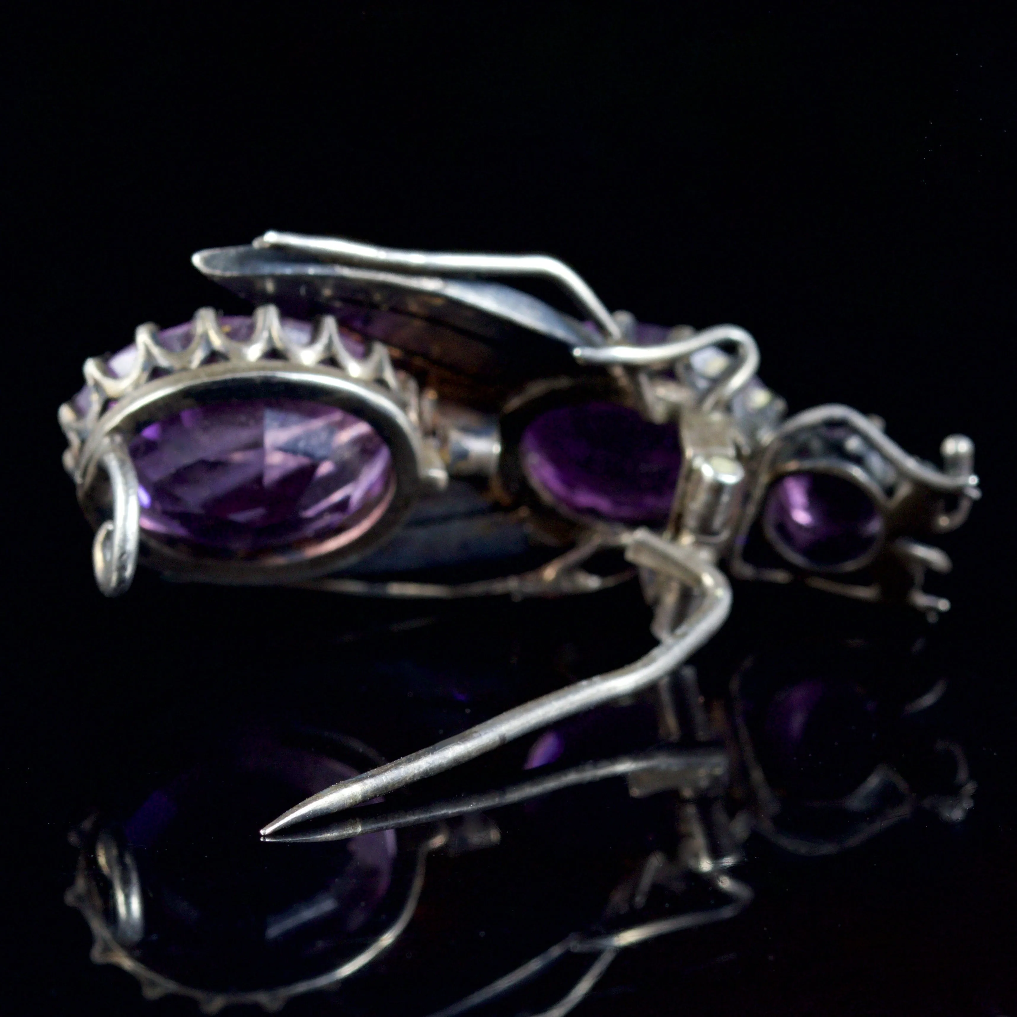 Antique Victorian Amethyst Pearl Bug Brooch 10Ct Amethyst Silver Circa 1900