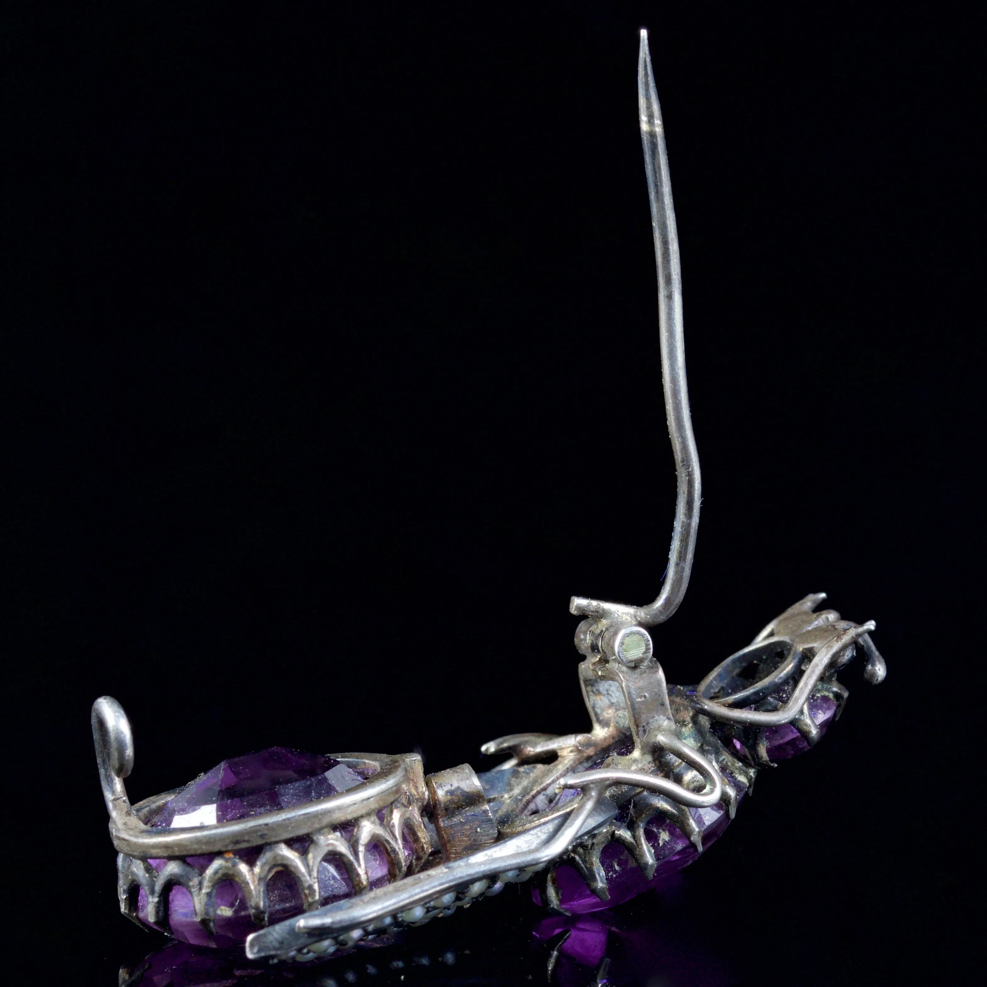 Antique Victorian Amethyst Pearl Bug Brooch 10Ct Amethyst Silver Circa 1900