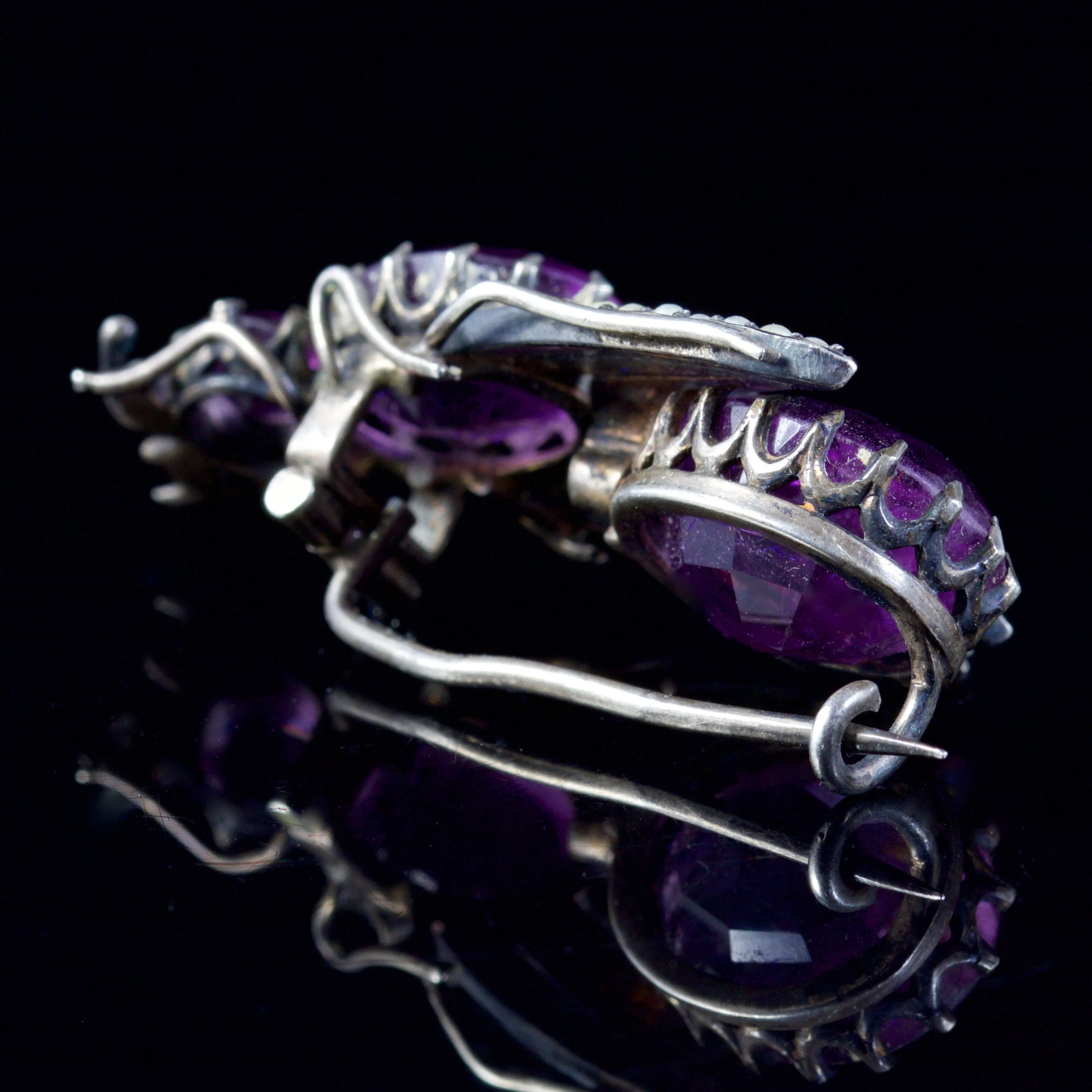 Antique Victorian Amethyst Pearl Bug Brooch 10Ct Amethyst Silver Circa 1900