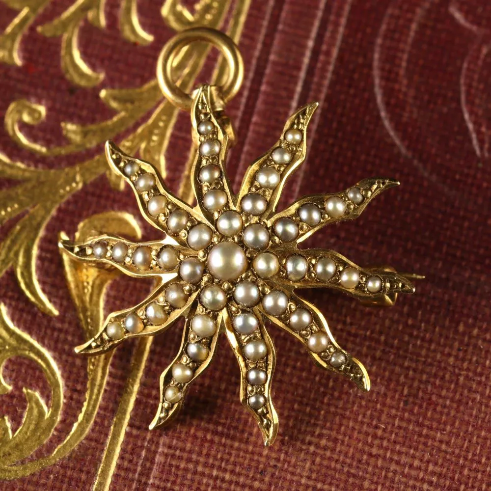 ANTIQUE VICTORIAN STAR BROOCH PENDANT BROOCH 14CT GOLD CIRCA 1880