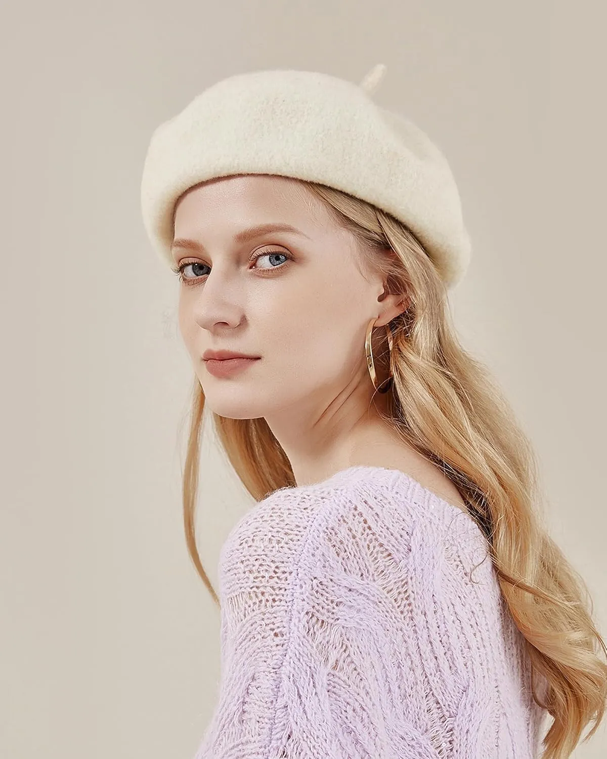 AWAYTR Wool French Beret Hats - Solid Color Artist Beret Hat for Women and Kids