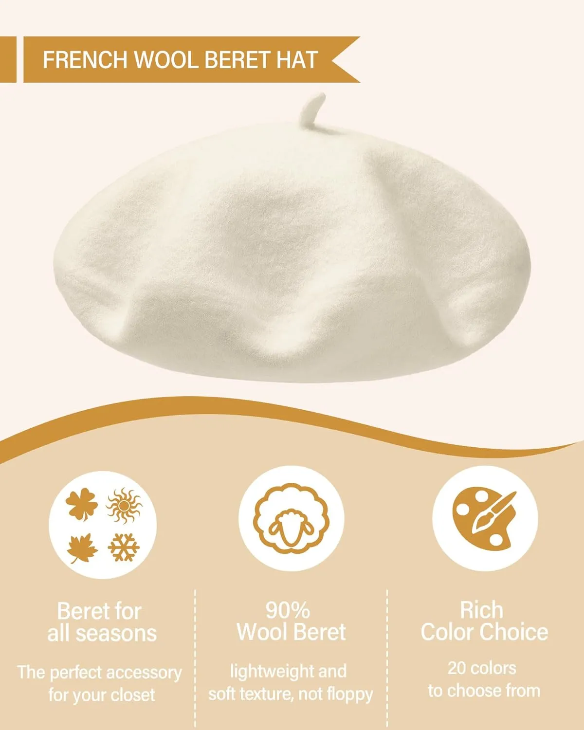 AWAYTR Wool French Beret Hats - Solid Color Artist Beret Hat for Women and Kids