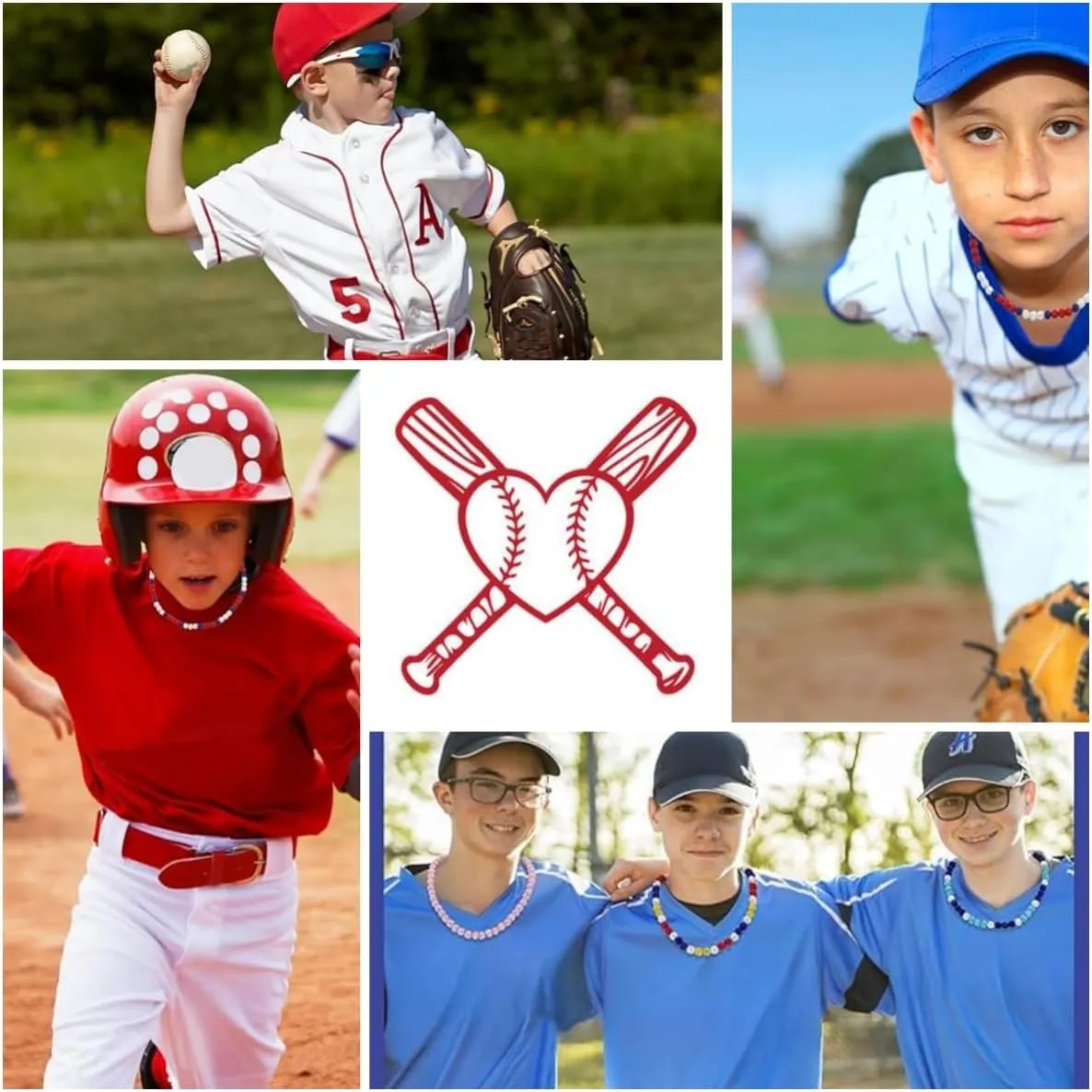 Baseball Ice Collection Necklace for Boys Sparkly Elastic Bling Beaded Shiny Rhinestone Necklace Accessories for Baseball Lovers Players