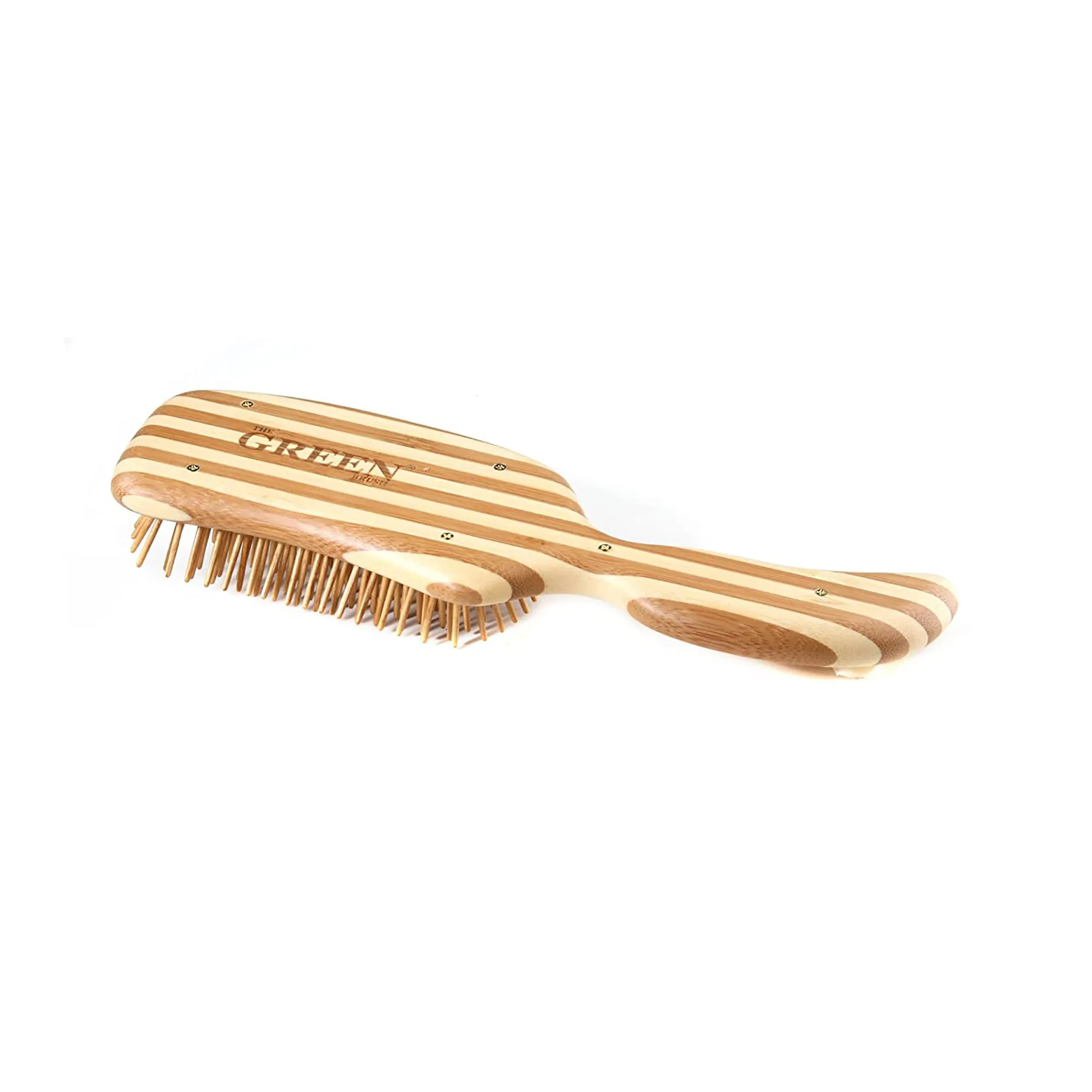 Bass Brushes The Green Brush 19 | Semi 'S' Hairbrush with Bamboo Pins   Bamboo Handle