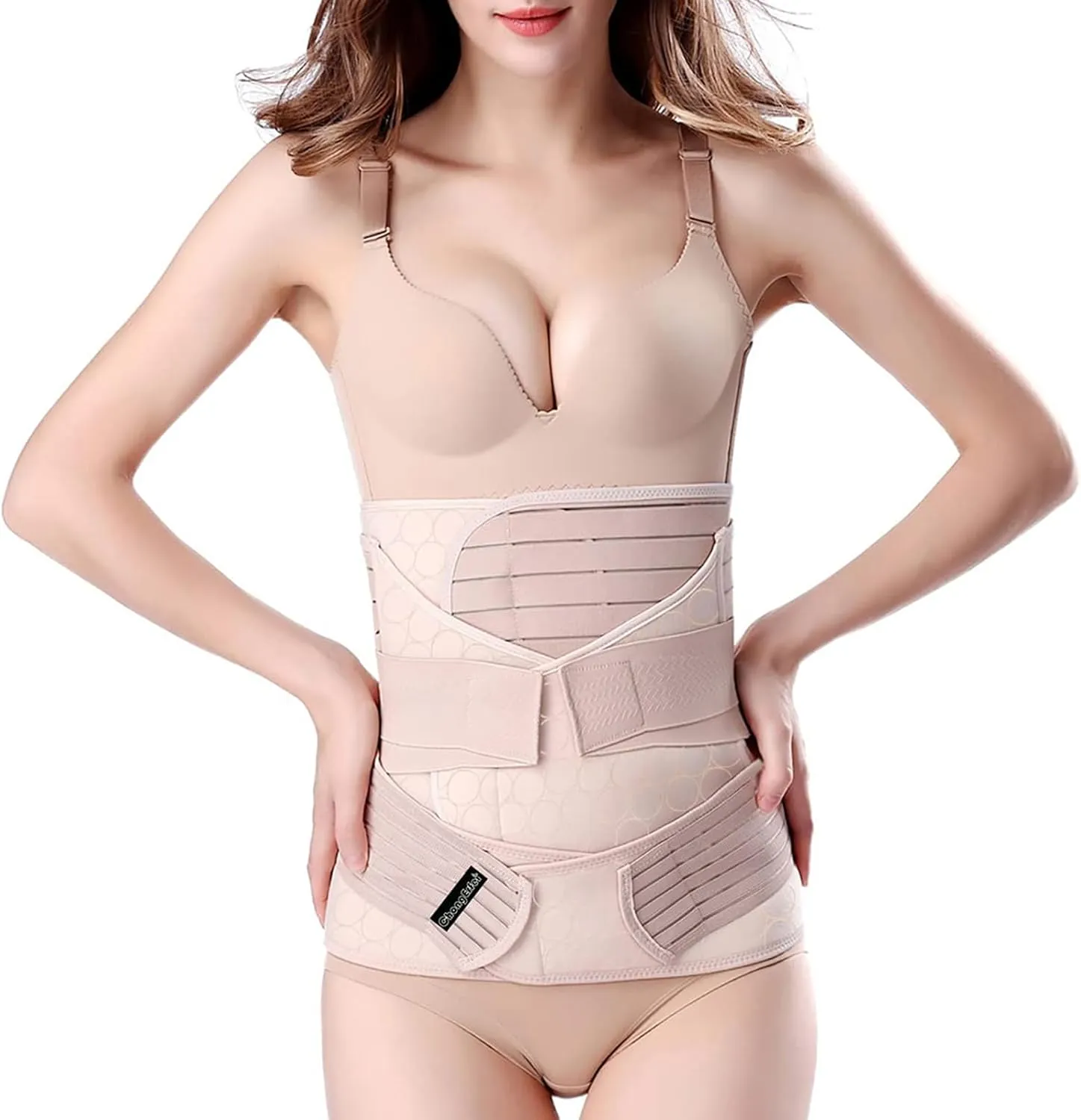 ChongErfei 3 in 1 Postpartum Support - Recovery Belly/waist/pelvis Belt Shapewear Slimming Girdle, Beige, L/One Size For Posture Correction