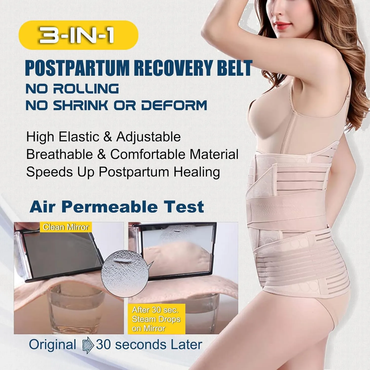 ChongErfei 3 in 1 Postpartum Support - Recovery Belly/waist/pelvis Belt Shapewear Slimming Girdle, Beige, L/One Size For Posture Correction