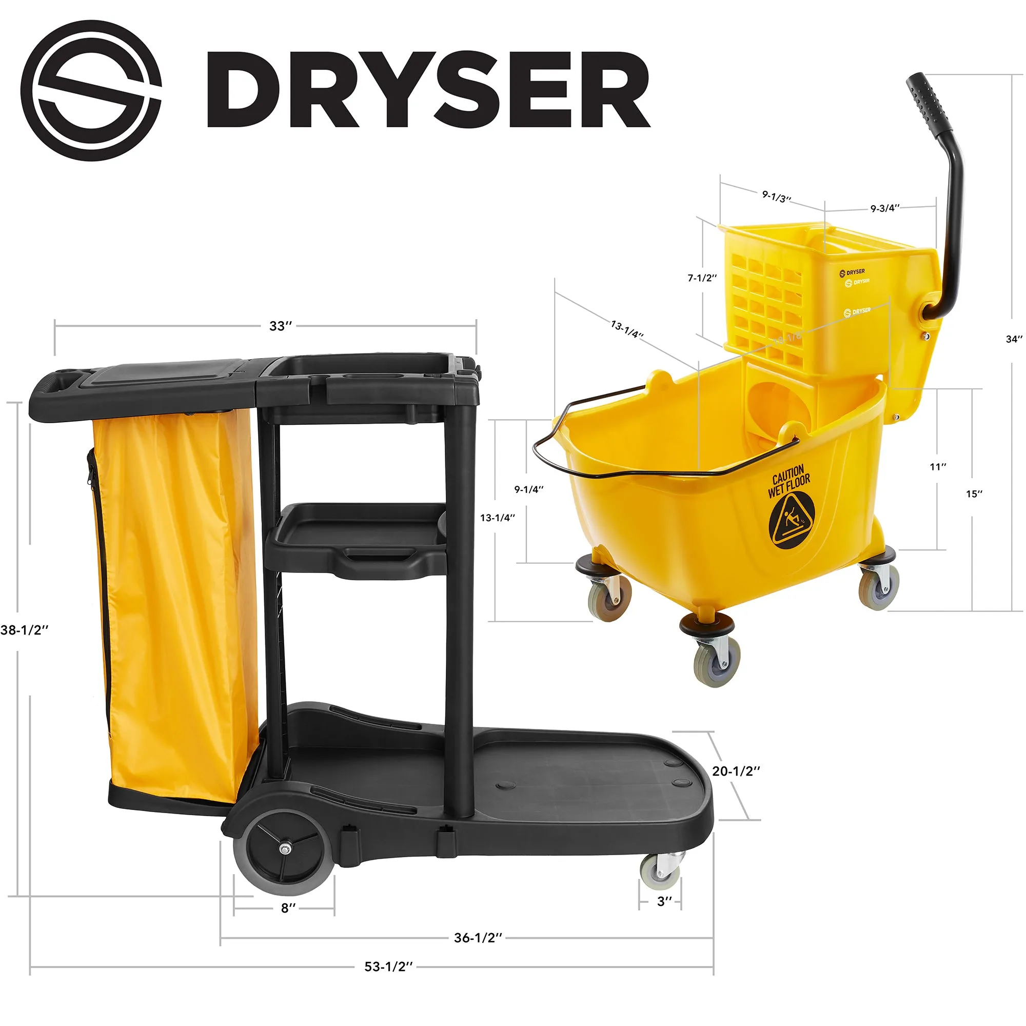 Commercial Housekeeping Caddy & Commercial Mop Bucket, 26 Qt. Yellow