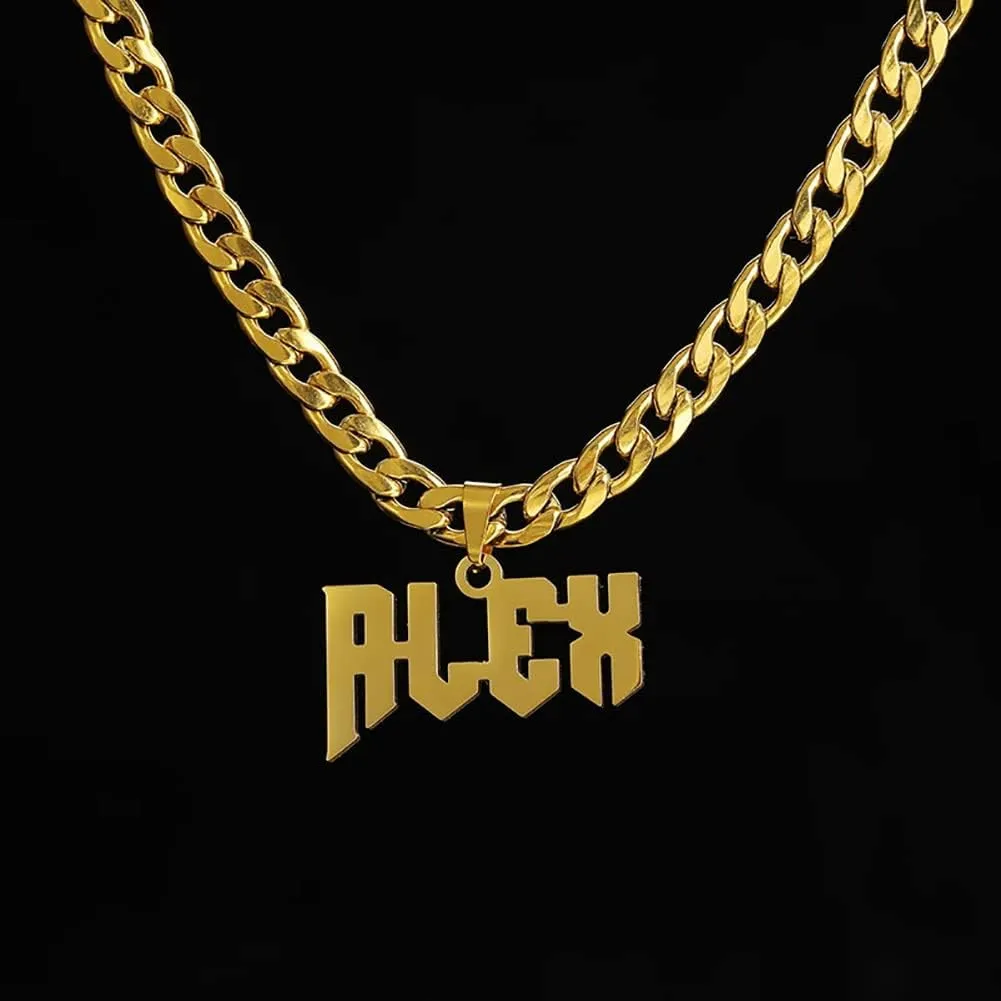 Custom Name Necklace for Men Personalized 18K Gold Plated Necklace with Curb/Figaro Chain Customized Jewelry Gifts for Him