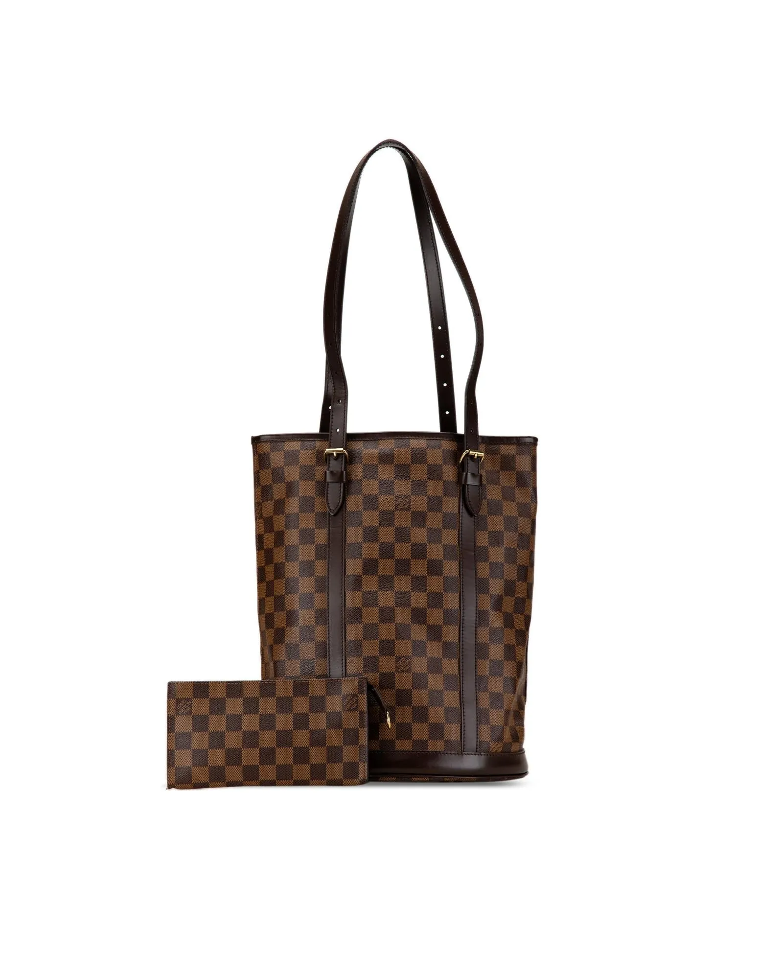 Damier Ebene Canvas Bucket Bag with Leather Trim