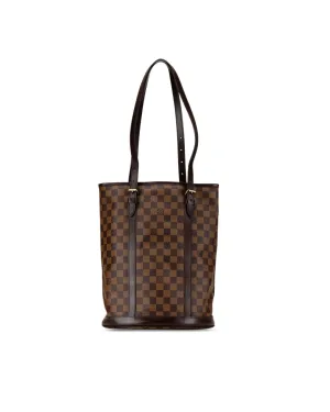 Damier Ebene Canvas Bucket Bag with Leather Trim