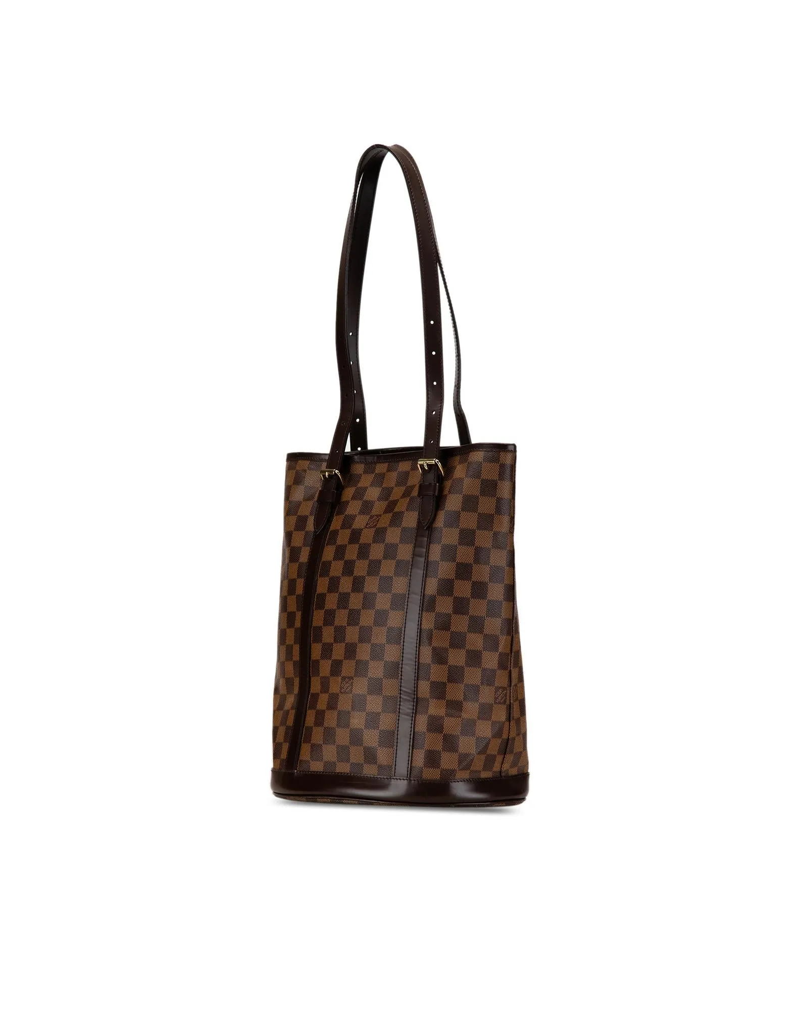 Damier Ebene Canvas Bucket Bag with Leather Trim
