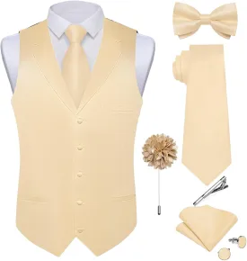 DiBanGu Formal Suit Vest Tie Set for Men Classic Solid Notch Lapel Dress Waistcoat Satin Vest Bowtie for Wedding Party