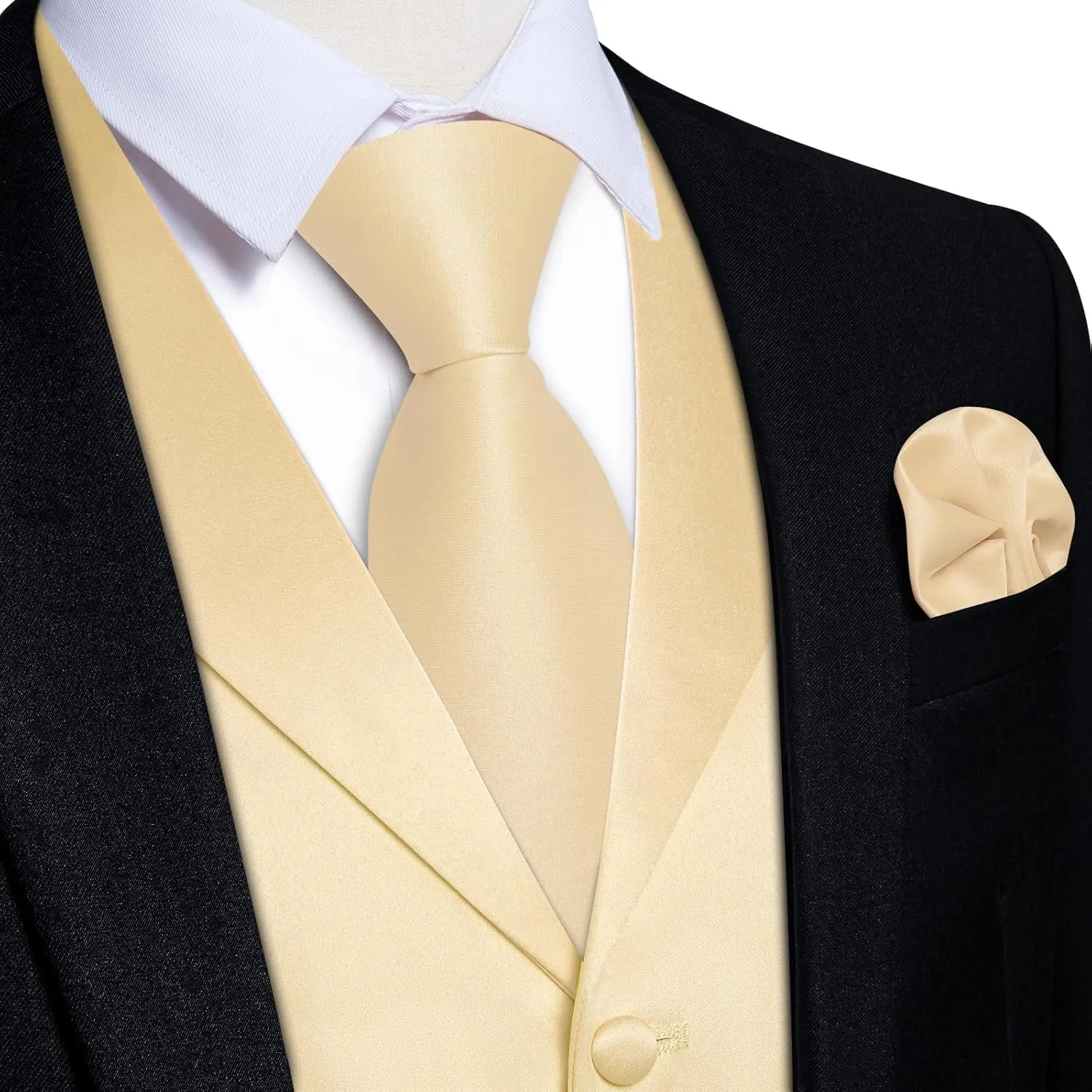 DiBanGu Formal Suit Vest Tie Set for Men Classic Solid Notch Lapel Dress Waistcoat Satin Vest Bowtie for Wedding Party