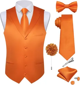 DiBanGu Formal Suit Vest Tie Set for Men Classic Solid Notch Lapel Dress Waistcoat Satin Vest Bowtie for Wedding Party