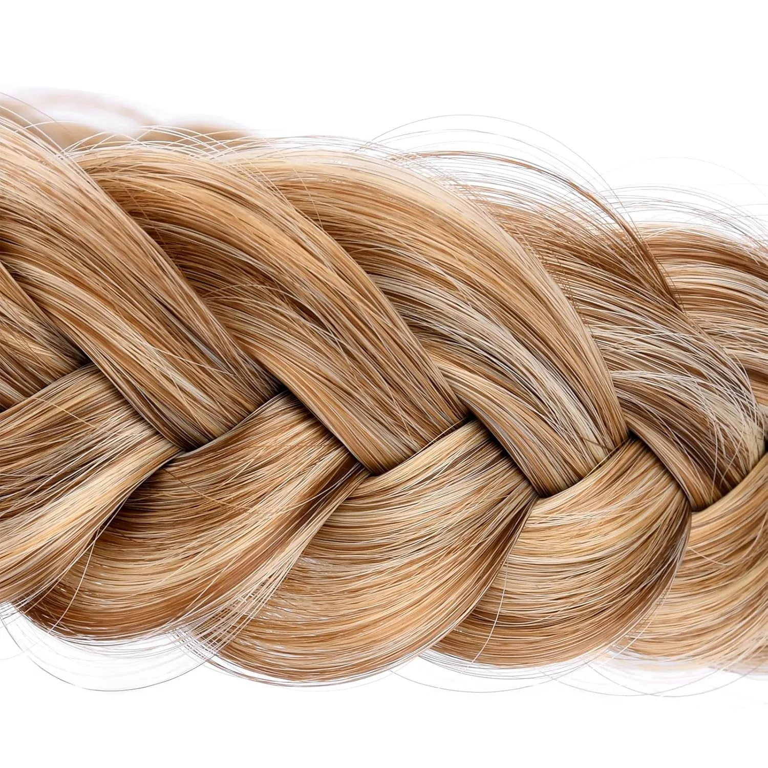 DIGUAN Wide Messy Braided Headband With Teeth Synthetic Hair Plaited Headband High Elasticity Braids Chunky Fishtail Braided Hair Band Hairpiece for Girls Women Beauty Accessory (Caramel Blonde)