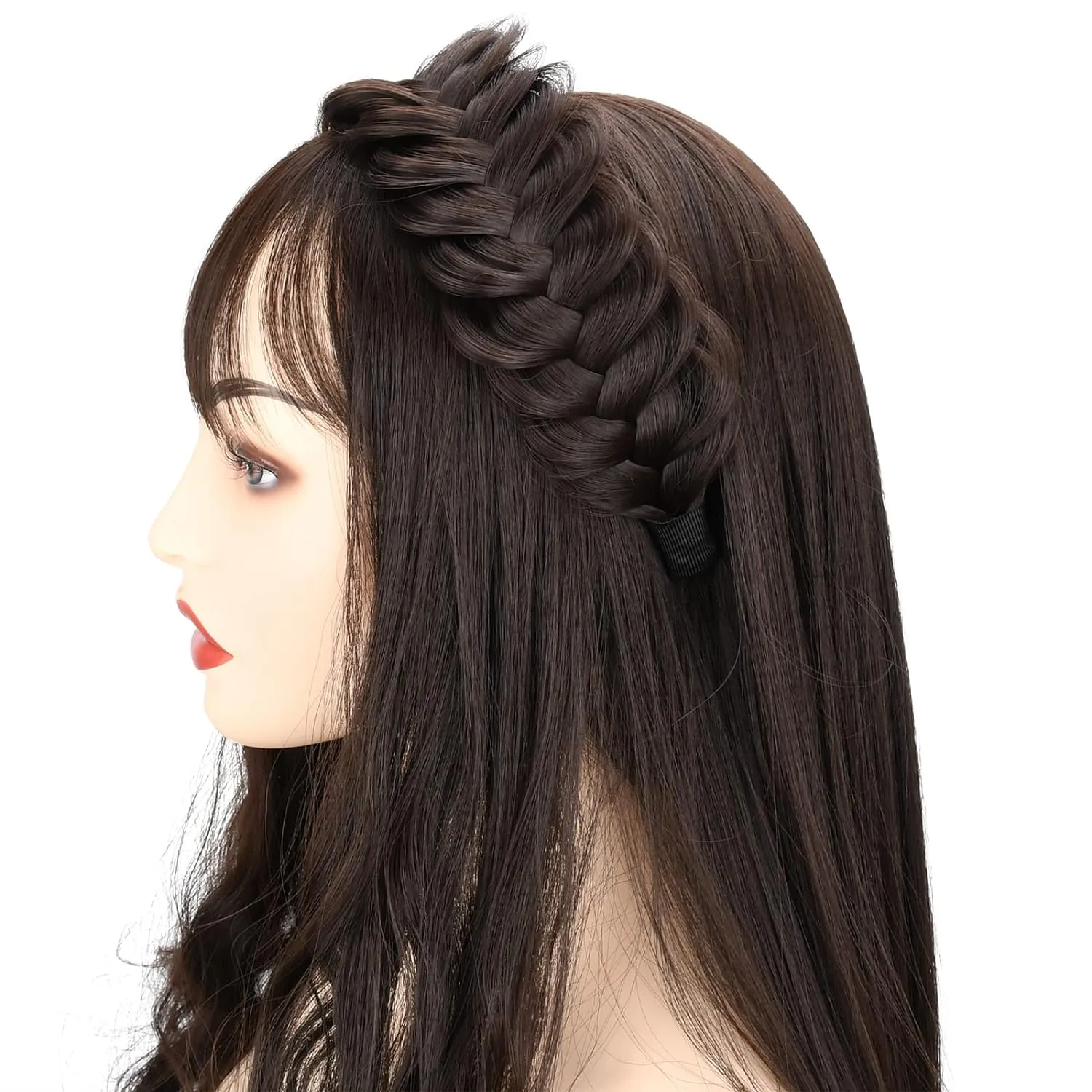 DIGUAN Wide Messy Braided Headband With Teeth Synthetic Hair Plaited Headband High Elasticity Braids Chunky Fishtail Braided Hair Band Hairpiece for Girls Women Beauty Accessory (Caramel Blonde)