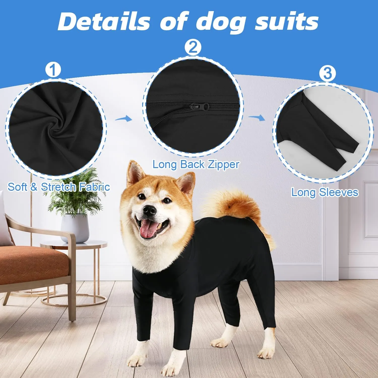 Etdane Dog Onesie for After Surgery Pet Surgical Recovery Suit Anti Shedding Bodysuit Long Sleeve Claming Pajamas with Legs for Female Male Dog (XXX-Large, Black)