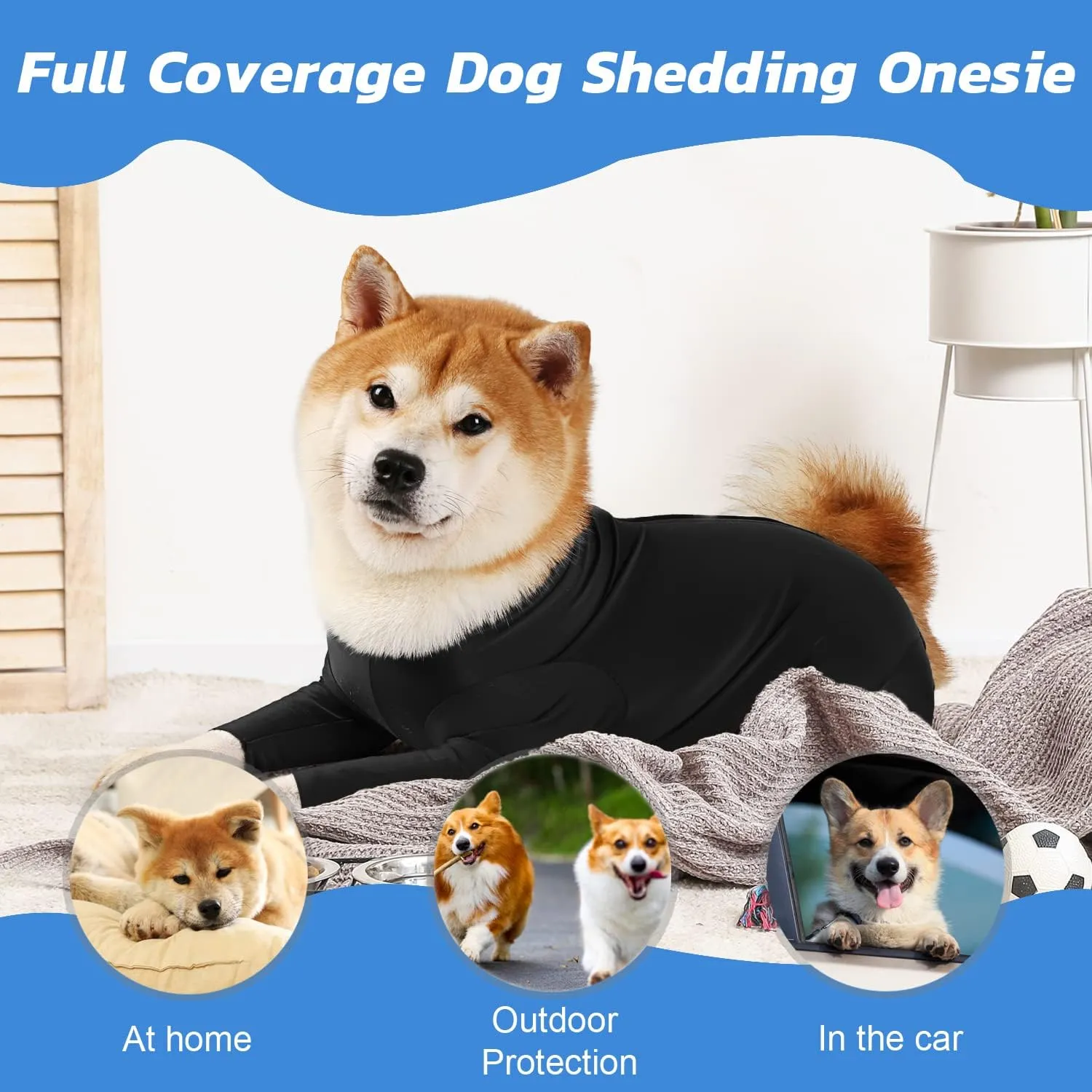Etdane Dog Onesie for After Surgery Pet Surgical Recovery Suit Anti Shedding Bodysuit Long Sleeve Claming Pajamas with Legs for Female Male Dog (XXX-Large, Black)