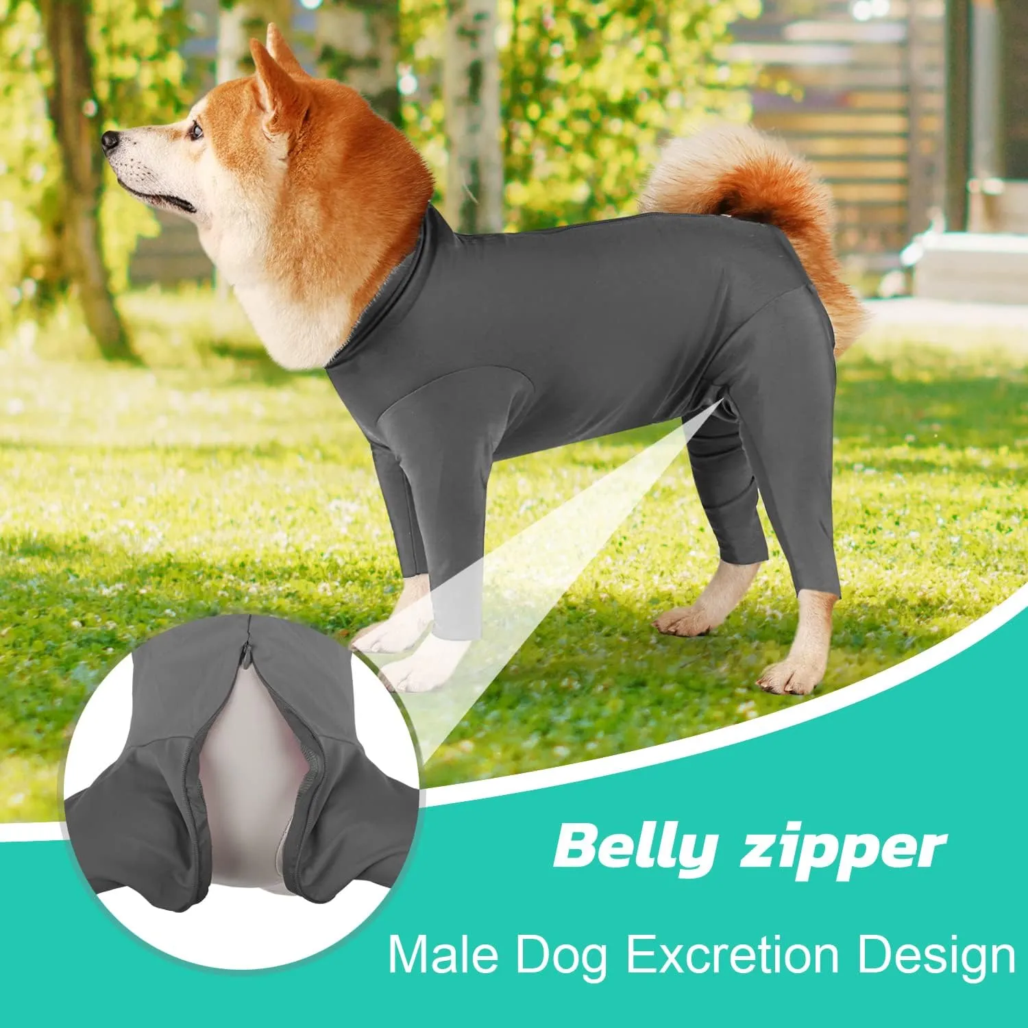 Etdane Dog Onesie for After Surgery Pet Surgical Recovery Suit Anti Shedding Bodysuit Long Sleeve Claming Pajamas with Legs for Female Male Dog (XXX-Large, Gray)