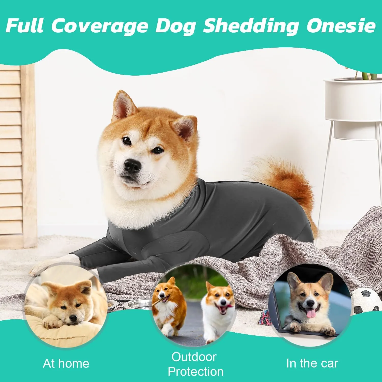 Etdane Dog Onesie for After Surgery Pet Surgical Recovery Suit Anti Shedding Bodysuit Long Sleeve Claming Pajamas with Legs for Female Male Dog (XXX-Large, Gray)
