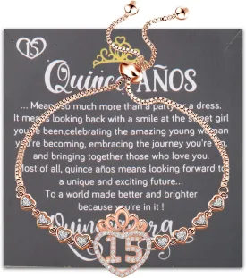 FEELMEM Quinceanera 15 Quince Anos Princess Crown Charm Bracelet Happy 15th Birthday Gift