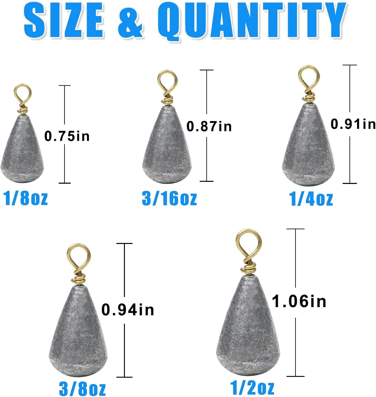 Fishing Weights Sinkers, 25pcs Bass Casting Sinker Weights Bell Sinkers Drop Shot Weights with Brass Swivels Catfish Weights Sinkers for Saltwater Freshwater Assorted Sizes