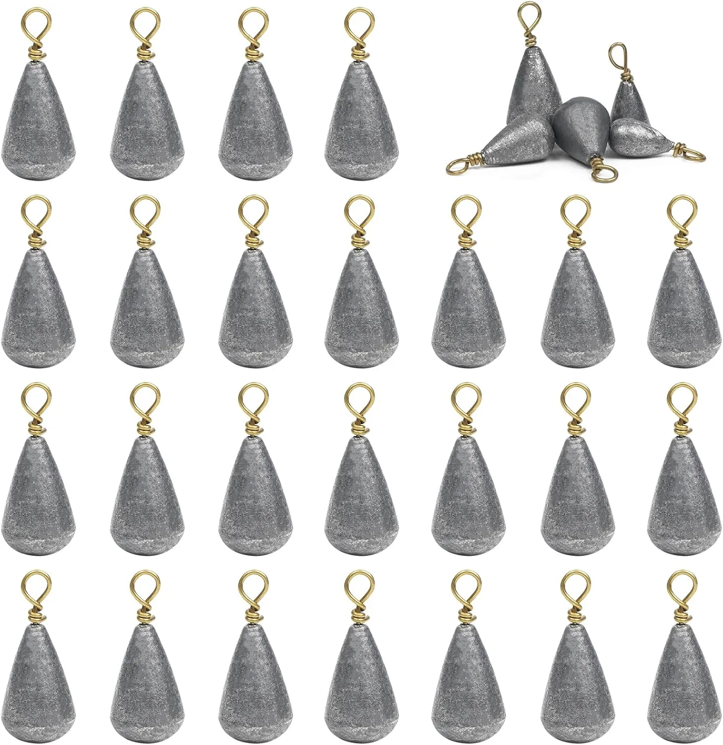 Fishing Weights Sinkers, 25pcs Bass Casting Sinker Weights Bell Sinkers Drop Shot Weights with Brass Swivels Catfish Weights Sinkers for Saltwater Freshwater Assorted Sizes