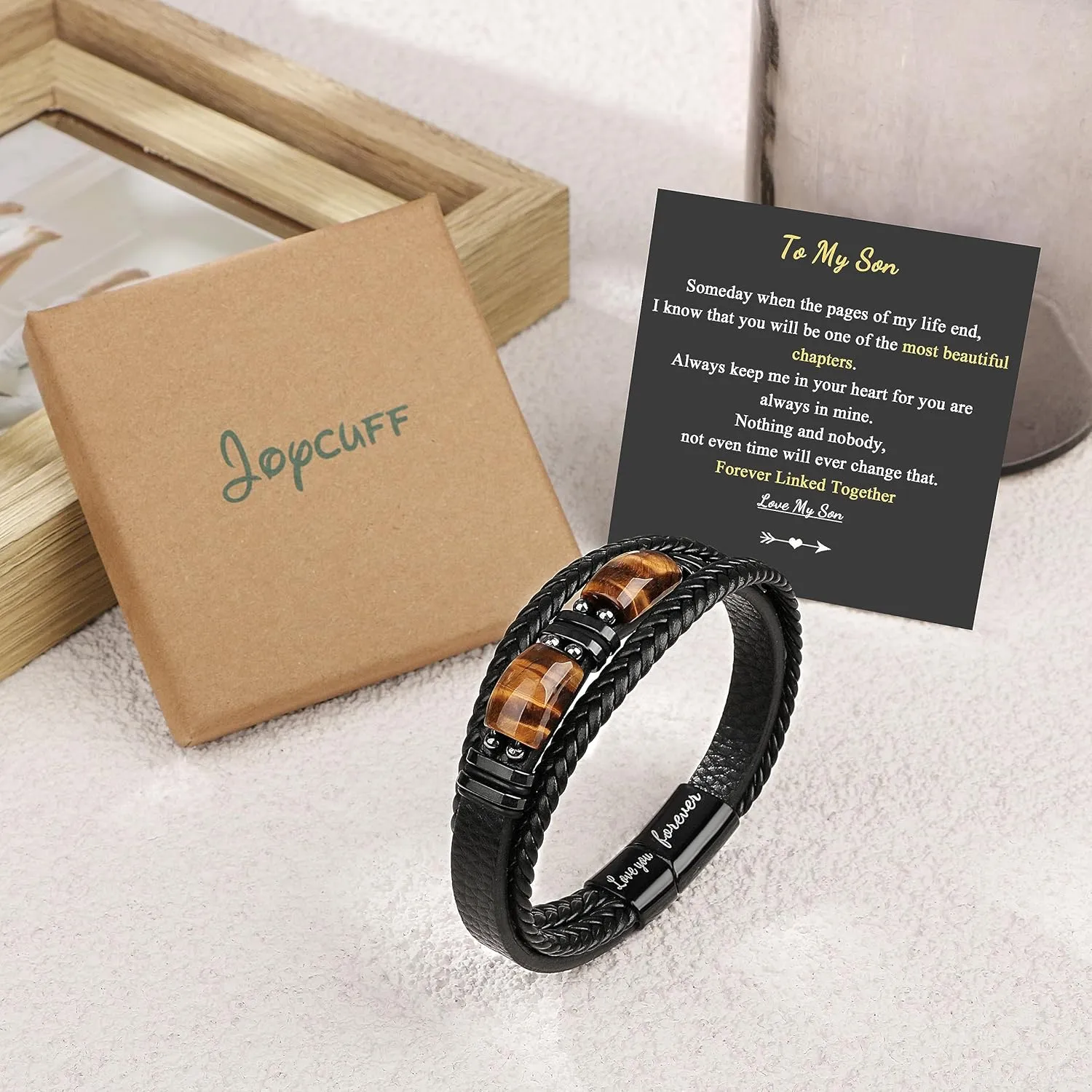   for Men     Dad Boyfriend Son Grandson Brother Love You Forever Tiger Eye Stone Father's Day Birthday Anniversary Christmas Black Jewelry 7.5/8.5/9 Inches