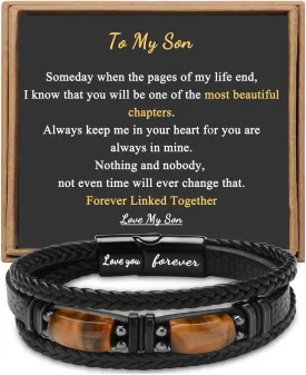   for Men     Dad Boyfriend Son Grandson Brother Love You Forever Tiger Eye Stone Father's Day Birthday Anniversary Christmas Black Jewelry 7.5/8.5/9 Inches