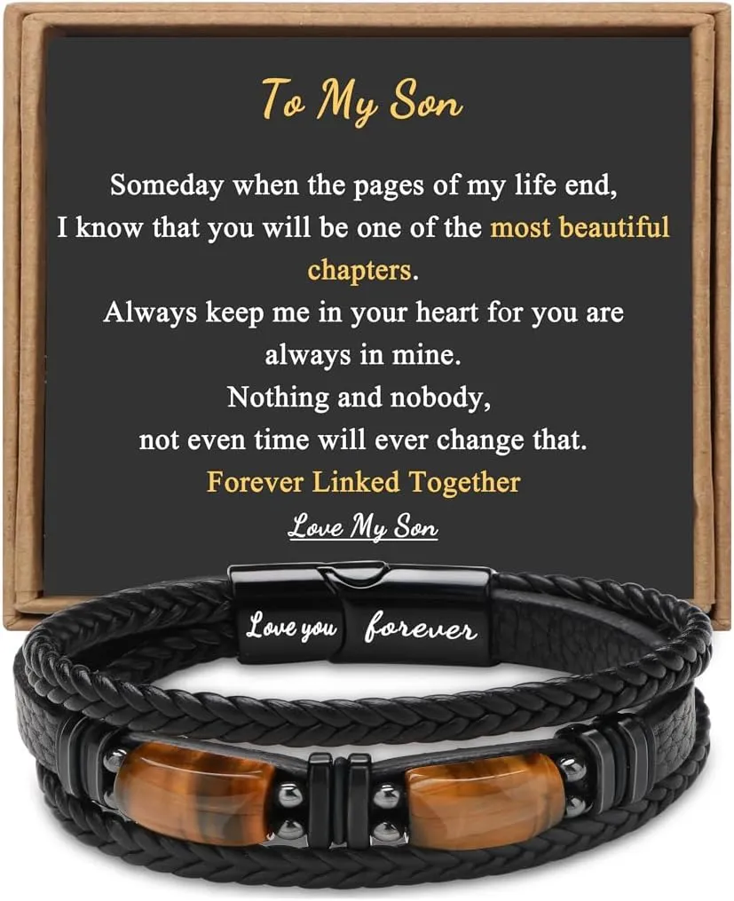   for Men     Dad Boyfriend Son Grandson Brother Love You Forever Tiger Eye Stone Father's Day Birthday Anniversary Christmas Black Jewelry 7.5/8.5/9 Inches