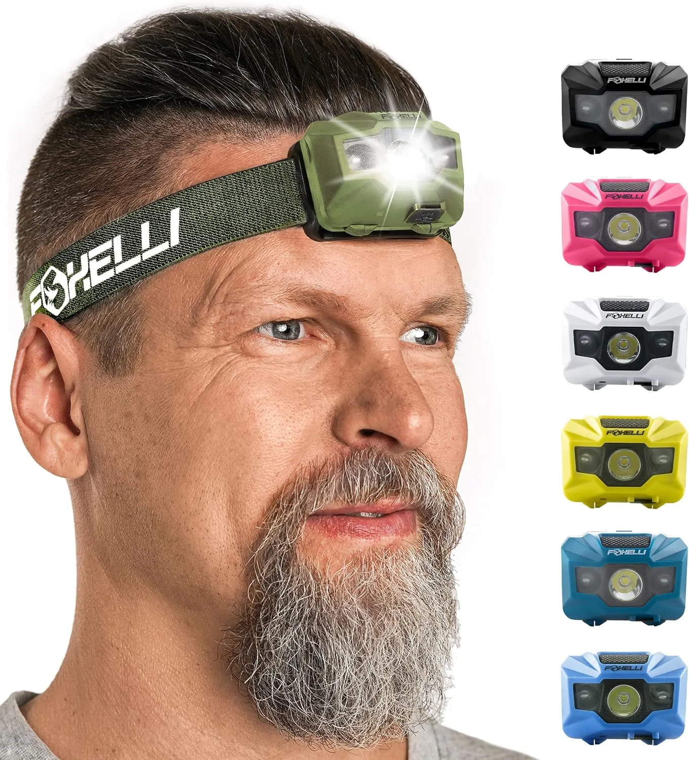 Foxelli Rechargeable LED Headlamp  Ultralight, Waterproof, and USB Rechargeable Headlamp with Red Light for Running, Camping, Hiking & Outdoors
