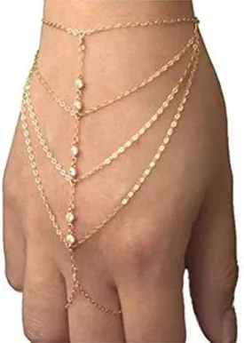 Furivy Pop Celebrity Chain Tassel Crystal Bracelet Slave Finger Ring Hand Harness
