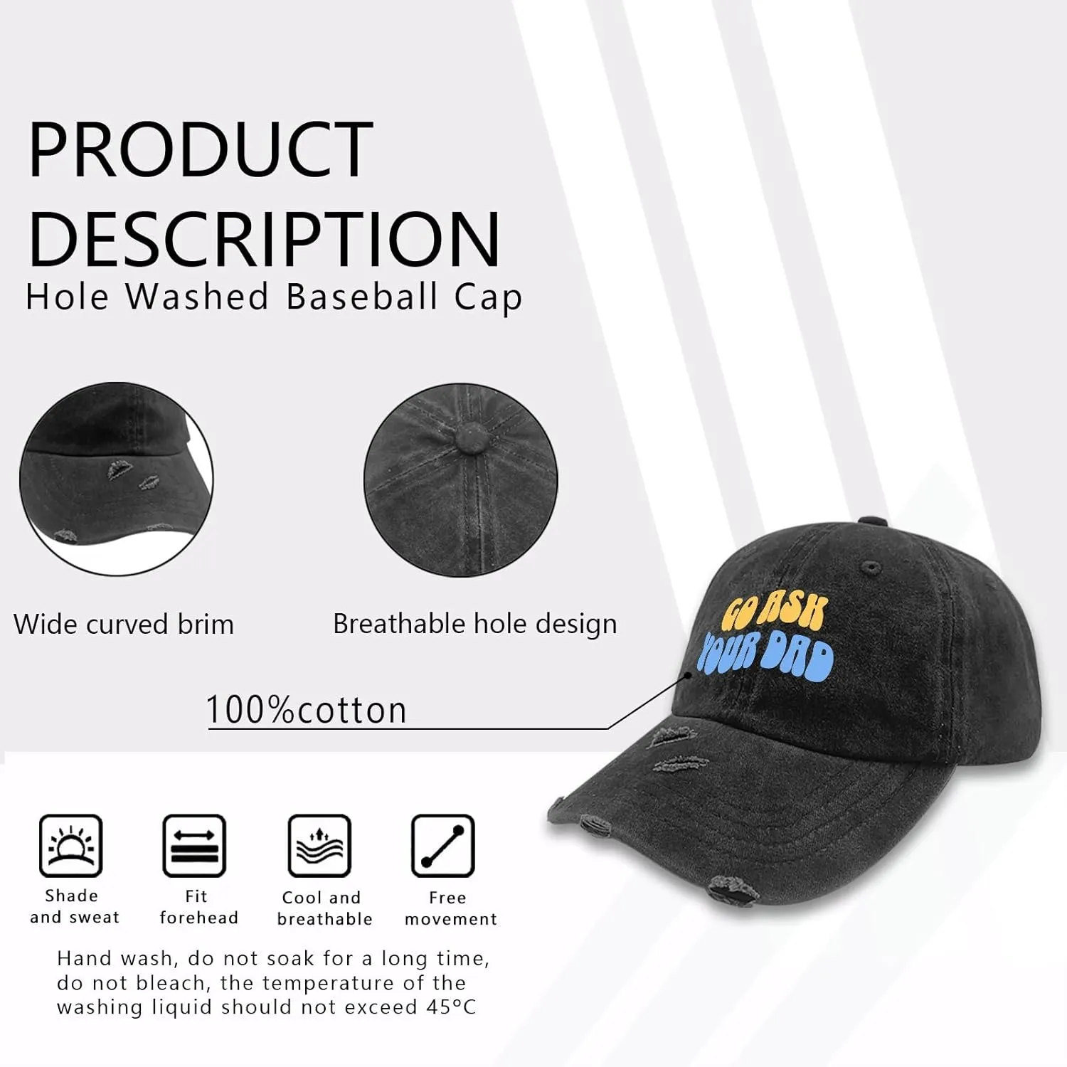 Go Ask Your Dad Hats for Men Washed Distressed Baseball Caps Vintage Washed Ball Cap Light Weight